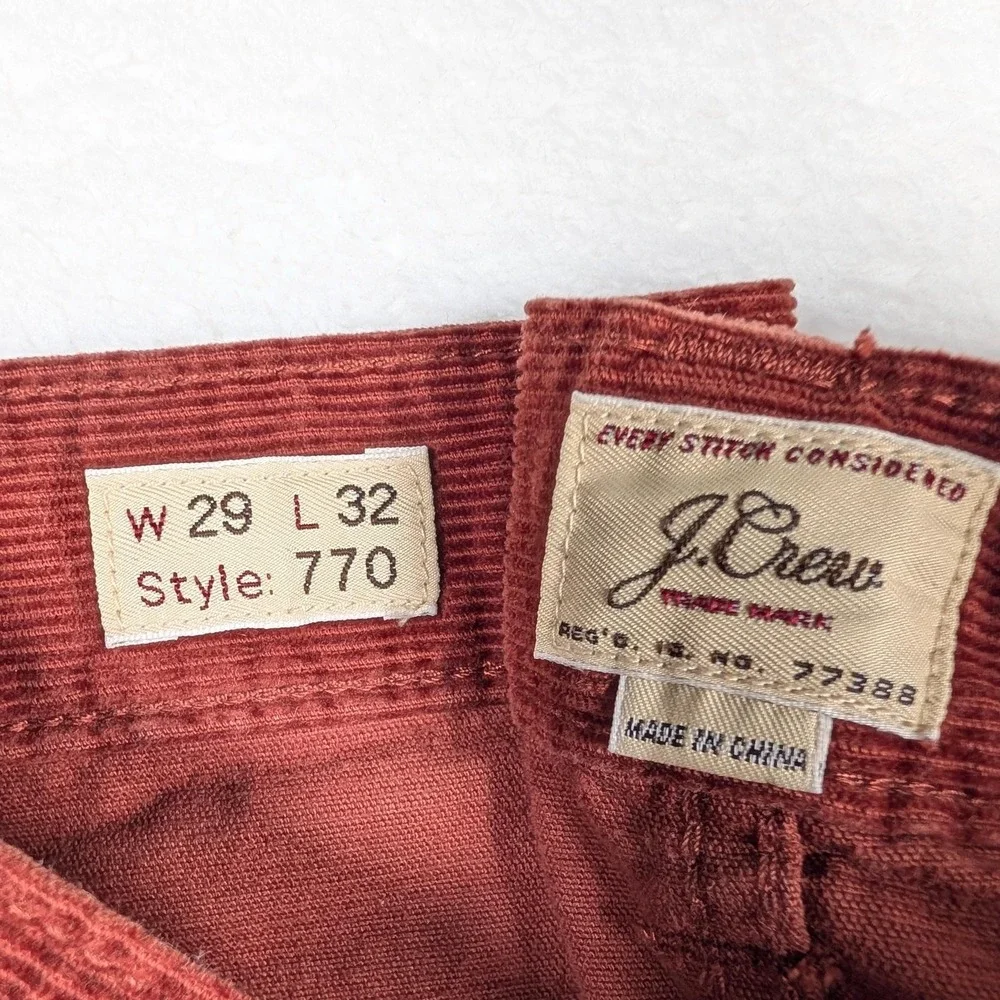 J Crew 770 Pants‎ Mens 29x32 Red Corduroy Slim Straight 5 Pocket Casual Chino
